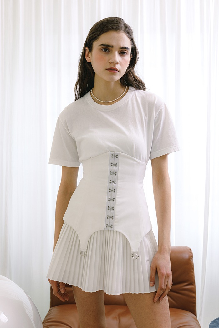 Corset hook pleats skirt set (white)